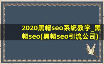2020黑帽seo系统教学_黑帽seo(黑帽seo引流公司)技术