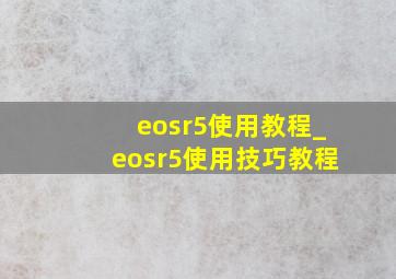 eosr5使用教程_eosr5使用技巧教程