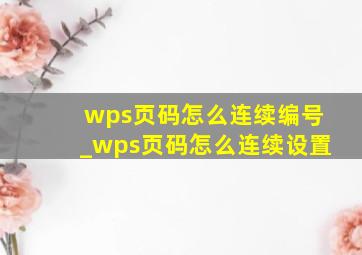 wps页码怎么连续编号_wps页码怎么连续设置