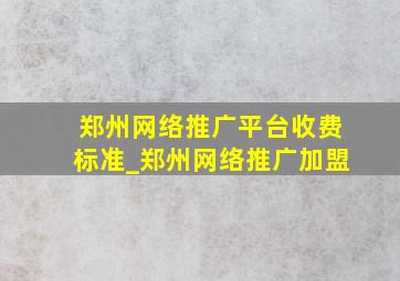 郑州网络推广平台收费标准_郑州网络推广加盟